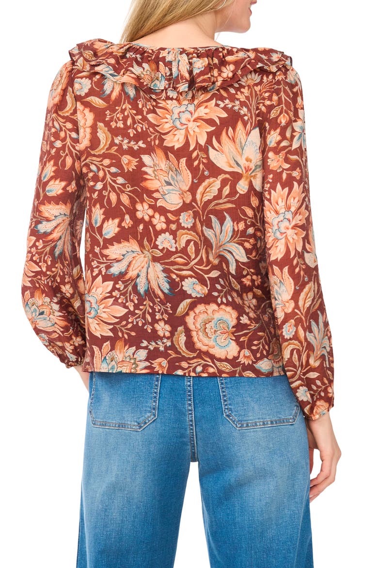 Floral Ruffle V-Neck Top, Alternate, color, RUSSET BROWN-235