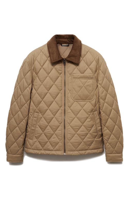 Mango Men's Corduroy Collar Quilted Jacket In Beige