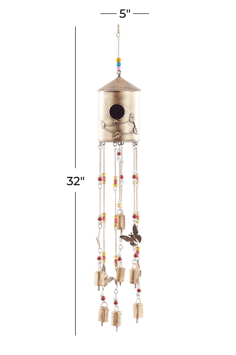 with Glass Beads and BellsWindchimeBronze Metal Indoor Outdoor Birdhouse Butterfly, Alternate, color, BRONZE