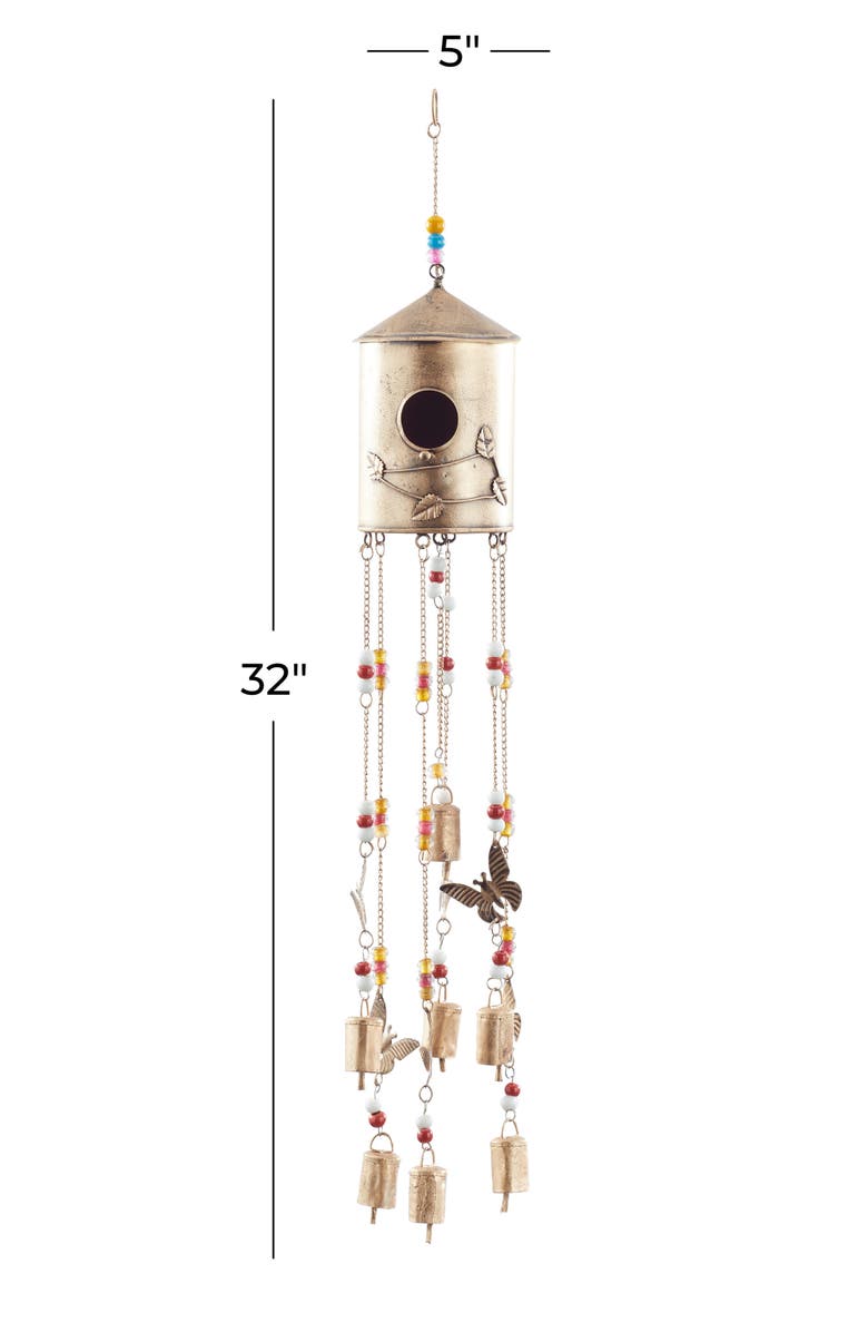 GINGER BIRCH STUDIO with Glass Beads and BellsWindchimeBronze Metal Indoor Outdoor Birdhouse Butterfly, Alternate, color, 