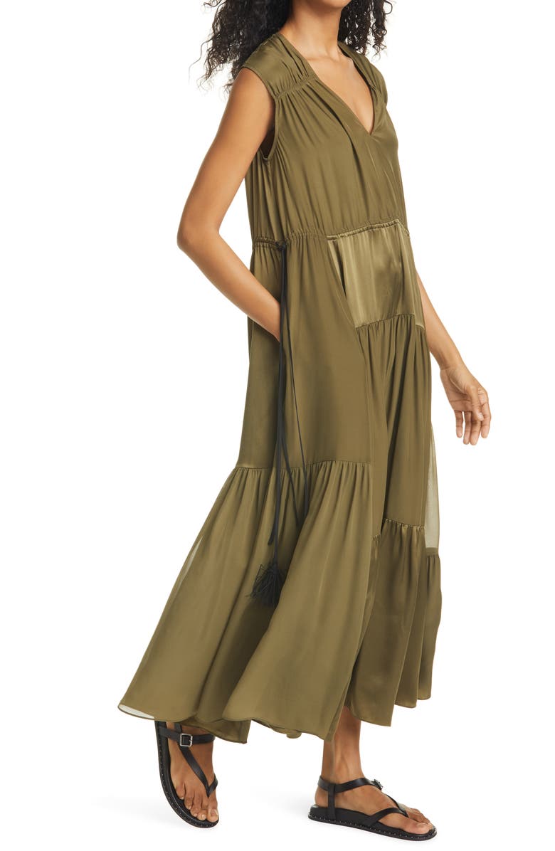 La Ligne Charmeuse & Georgette Patchwork Silk Dress, Alternate, color,