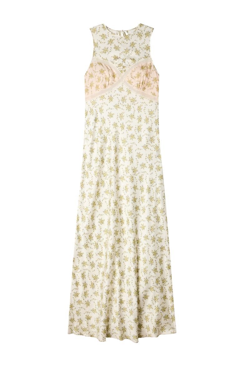Flower print maxi dress, Alternate, color, Olive / ecru