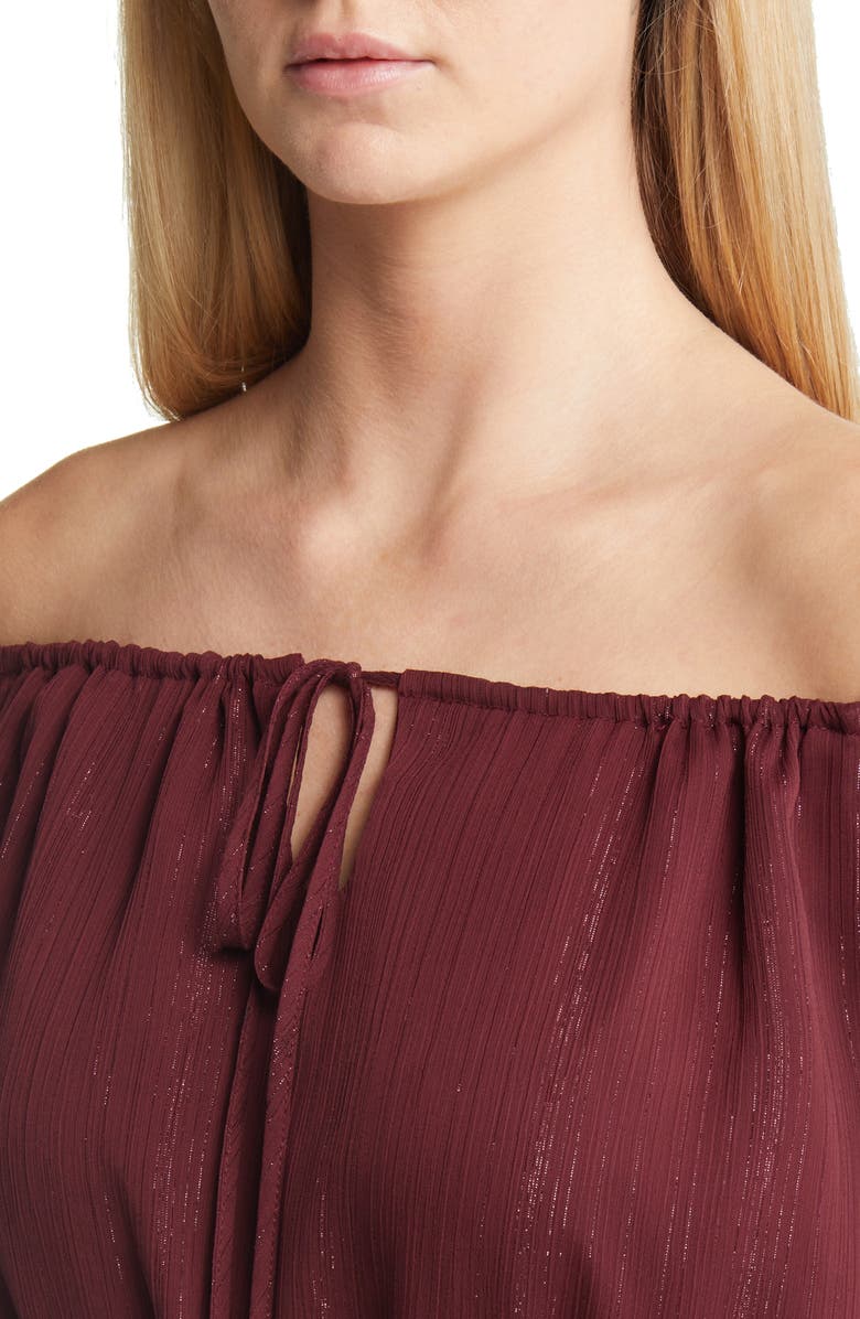 Charles Henry Metallic Off the Shoulder Long Sleeve Minidress, Alternate, color, Wine