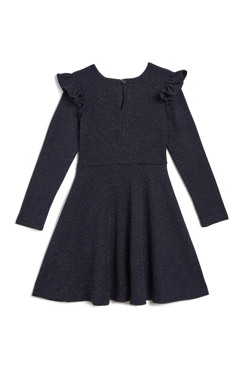 Pippa & Julie Kids' Anna Long Sleeve Sparkle Knit Skater Dress, Alternate, color, Navy