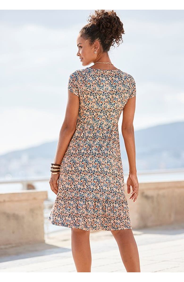 LASCANA Women's V-Neck Flounce Dress, Alternate, color, Multi