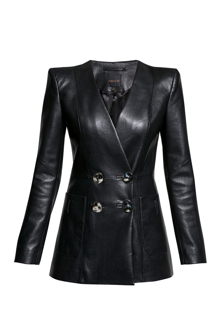 Claude Recycled Leather Blazer, Alternate, color, Black
