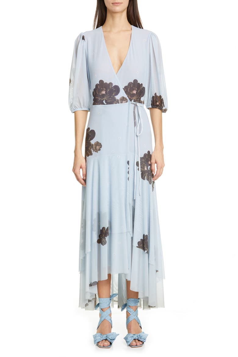 Floral Print Sheer Mesh Maxi Dress, Main, color, HEATHER