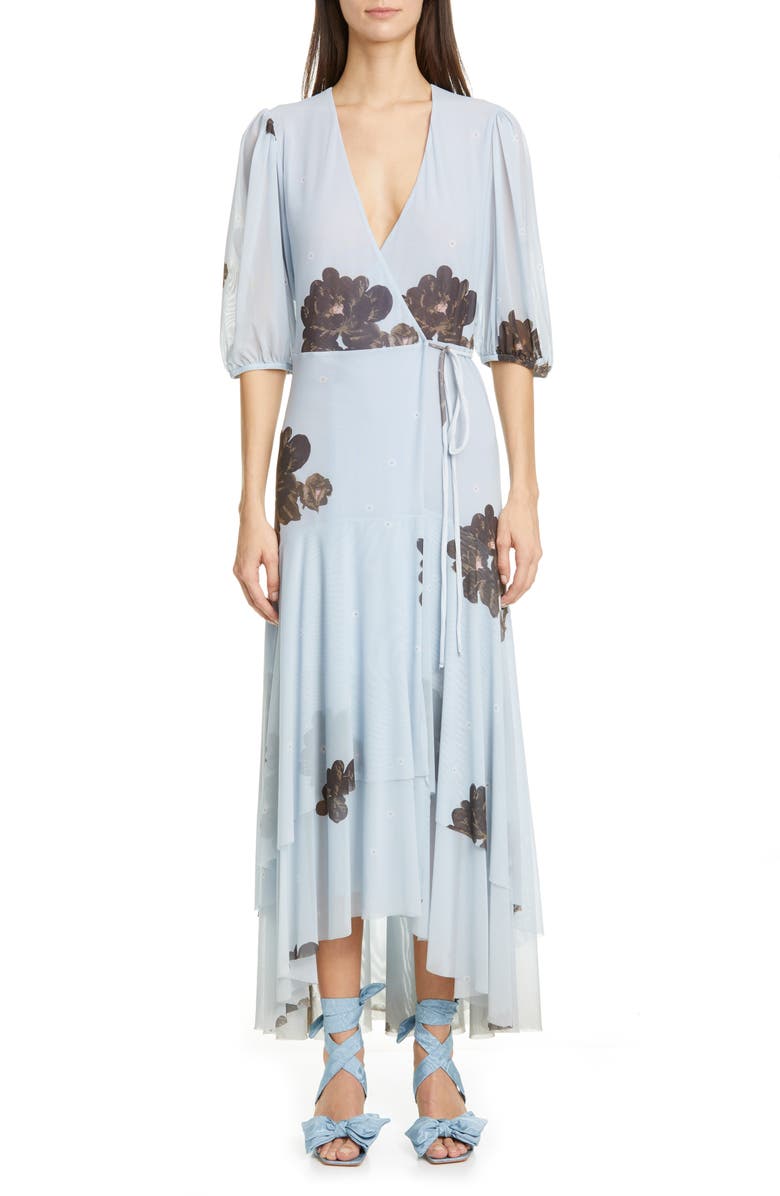 Ganni Floral Print Sheer Mesh Maxi Dress, Main, color,