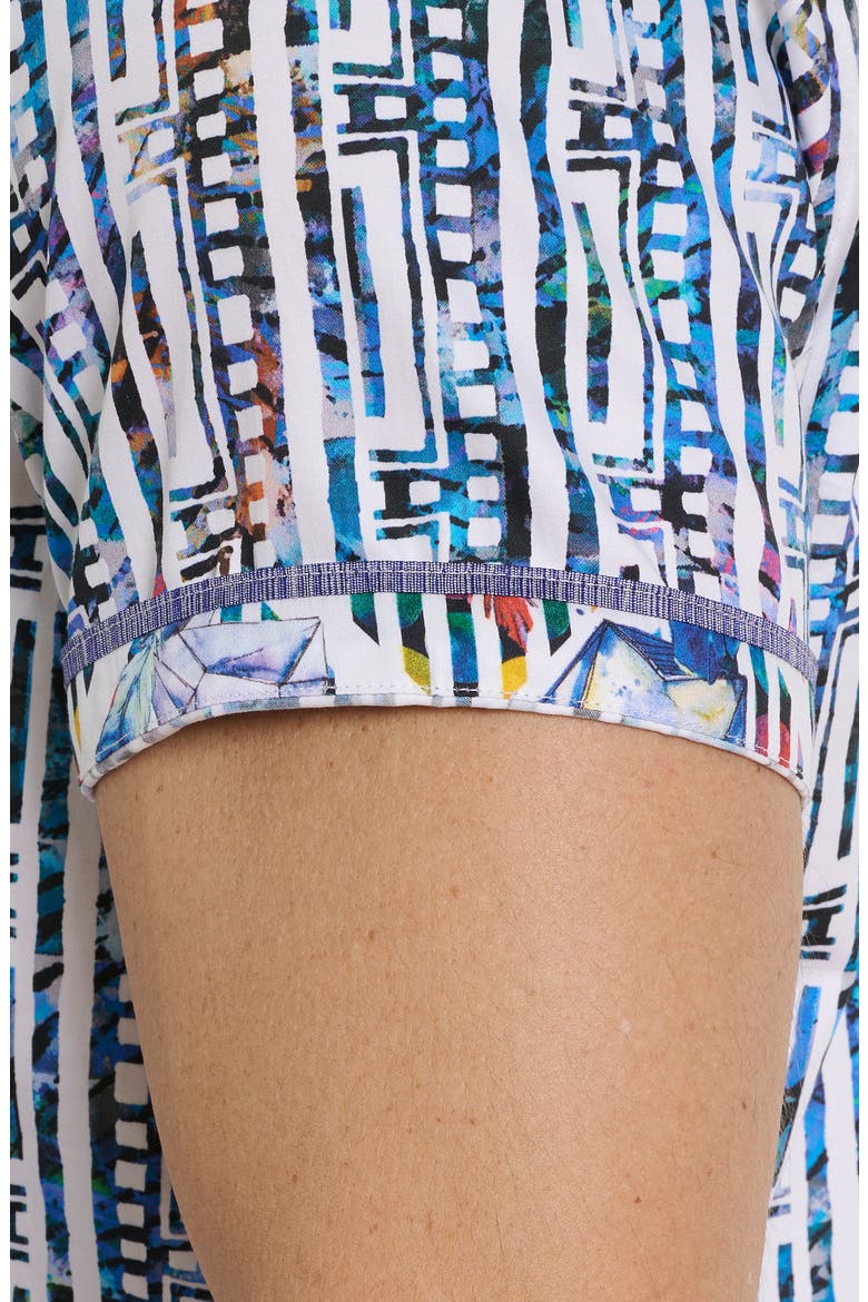 Geo Stripe Print Short Sleeve Shirt, Alternate, color, BLUE