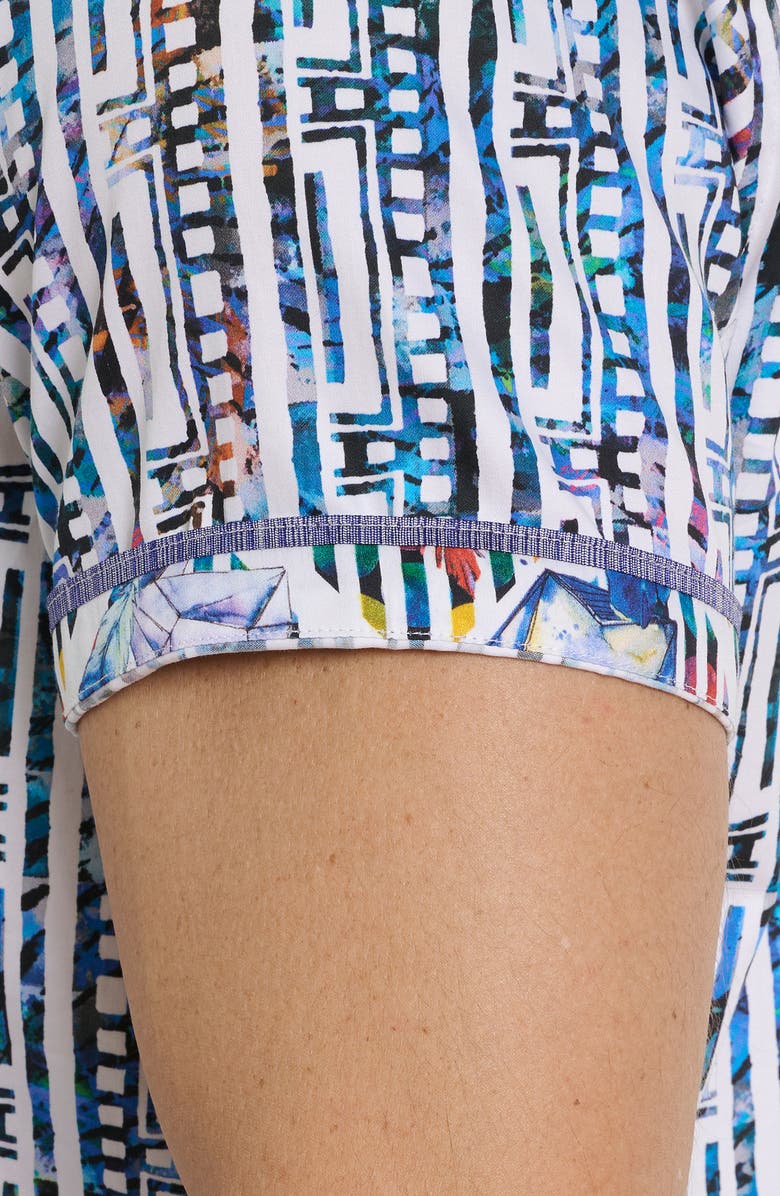 Robert Graham Geo Stripe Print Short Sleeve Shirt, Alternate, color, 