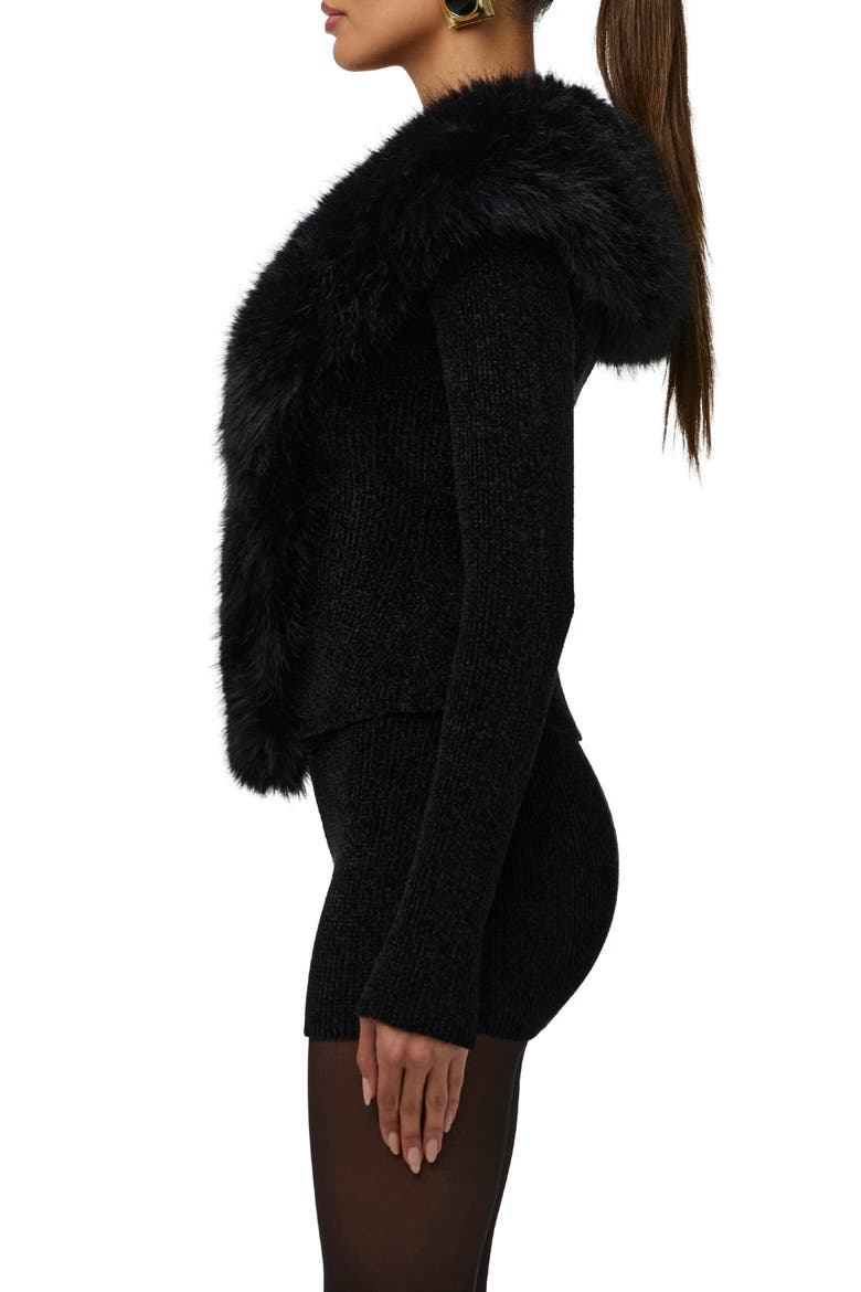 Faux Fur Collar Cardigan, Alternate, color, BLACK