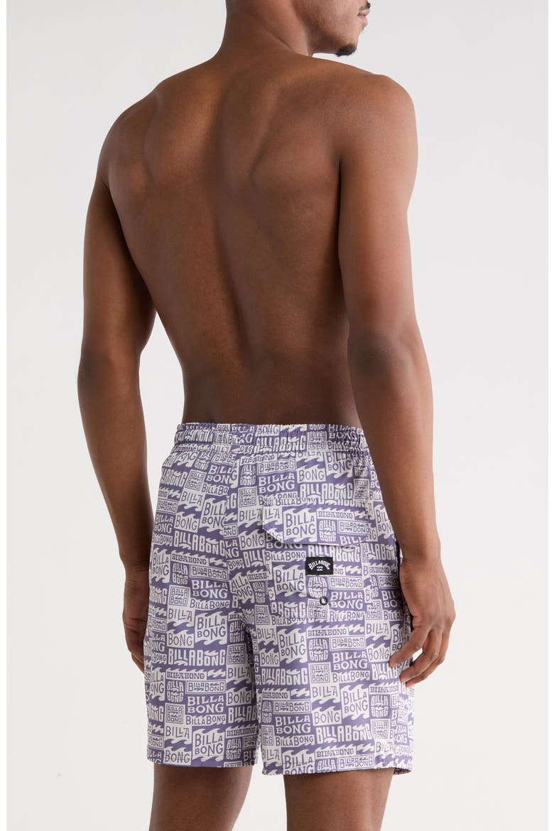Allover Logo Volley Swim Trunks, Alternate, color, MULLED GRAPE