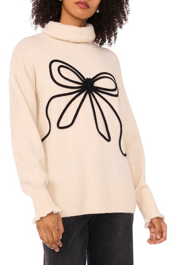 1.state Bow Turtleneck Sweater In Neutral