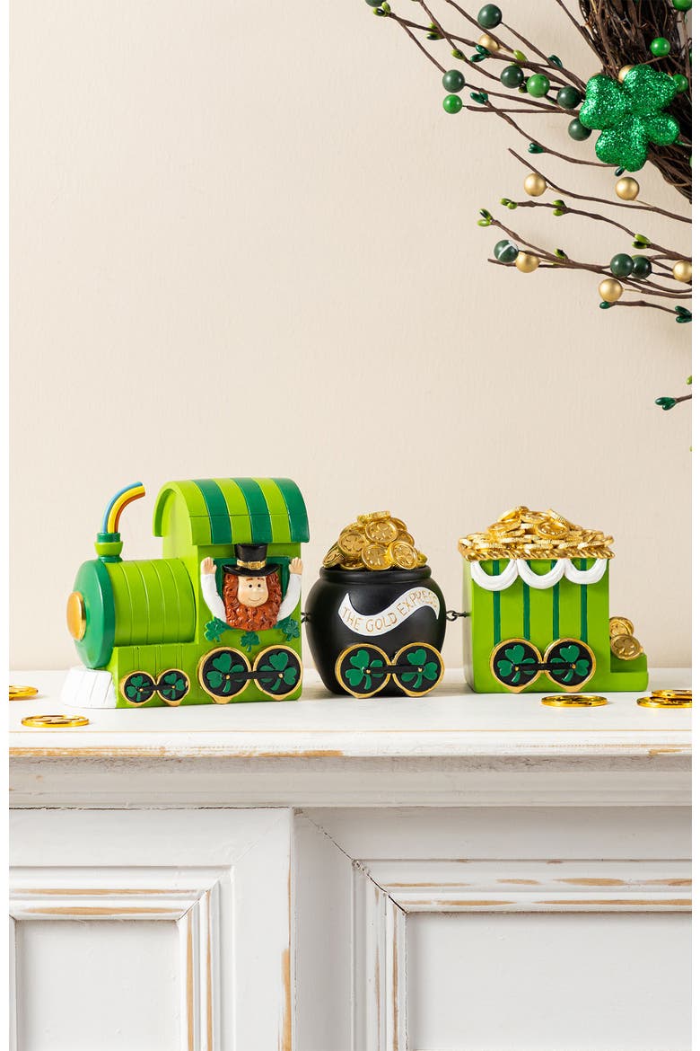 Set of 3 St.Patrick's Resin Leprechaun Train Table Decor, Alternate, color, Green
