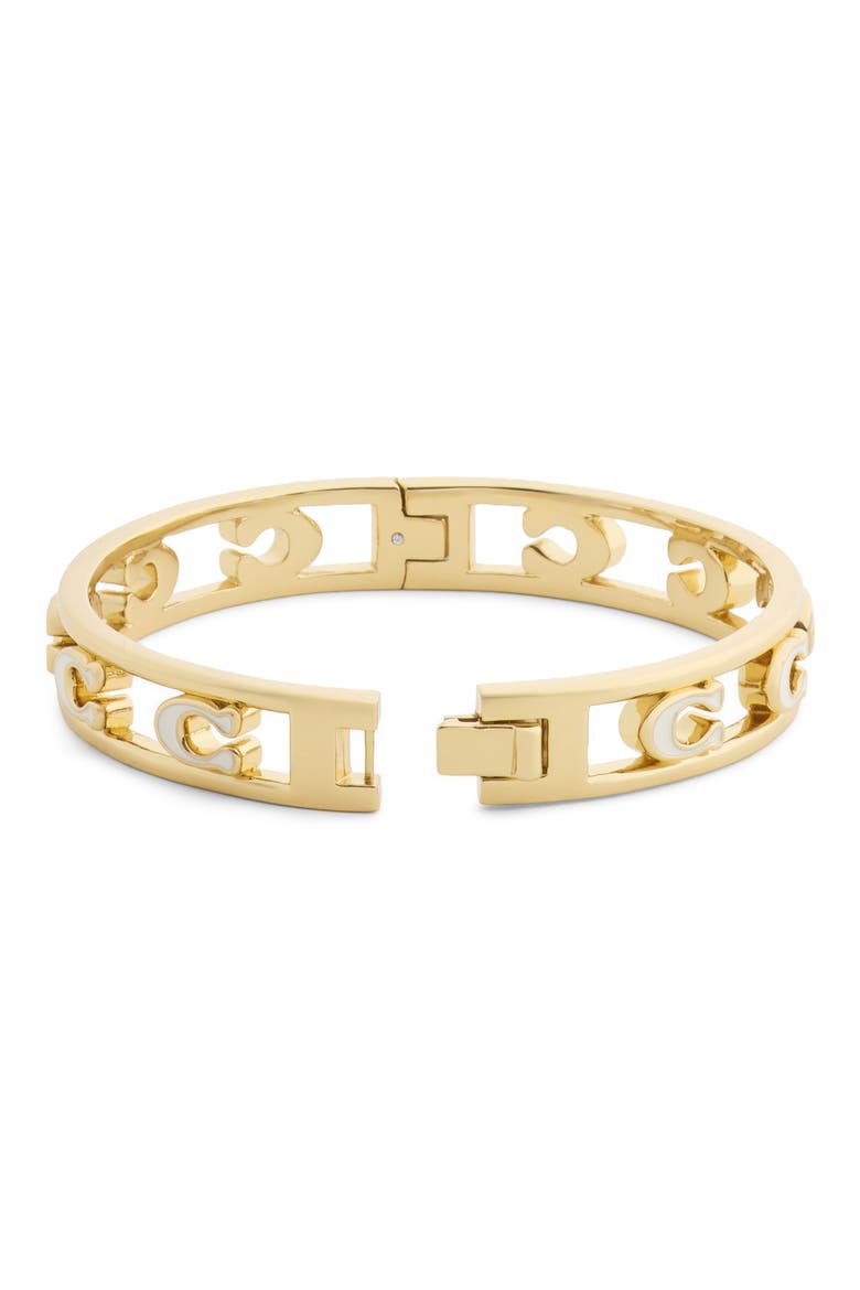 Signature C Open Enamel Hinge Bracelet, Alternate, color, WHITE/ GOLD