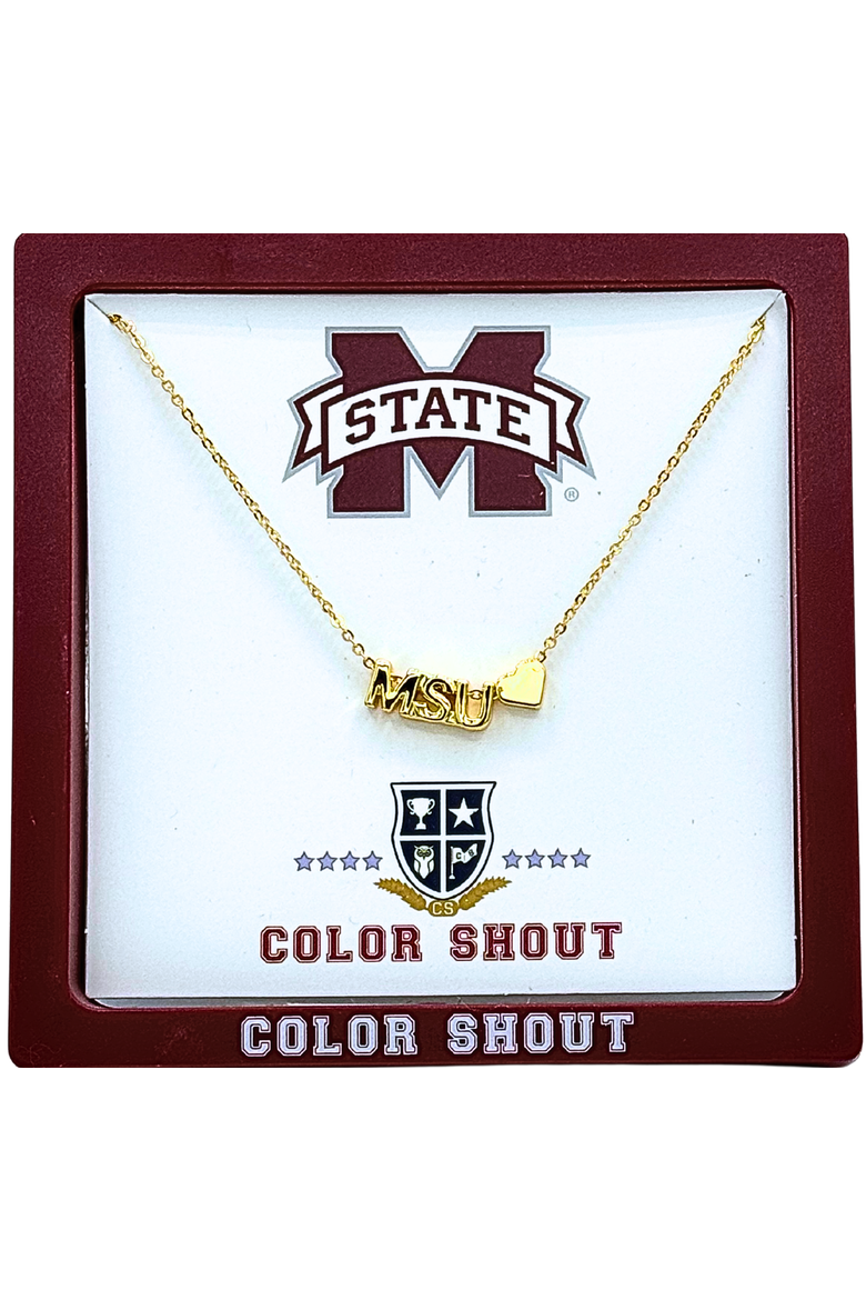 Mississippi State University Gold Heart Necklace, Main, color, Yellow Gold