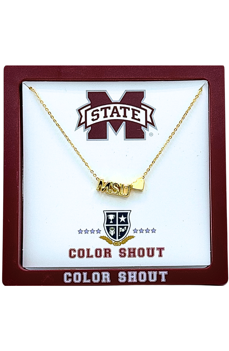 Color Shout Mississippi State University Gold Heart Necklace, Main, color, Yellow Gold