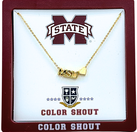Mississippi State University Gold Heart Necklace