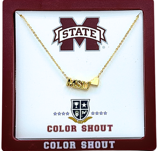 Color Shout Mississippi State University Gold Heart Necklace