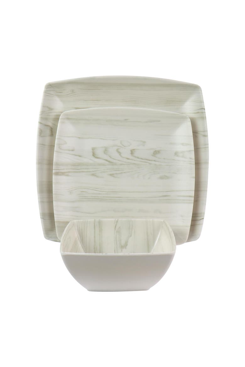 Woodgrain 12 Piece Melamine Dinnerware Set, Alternate, color, White