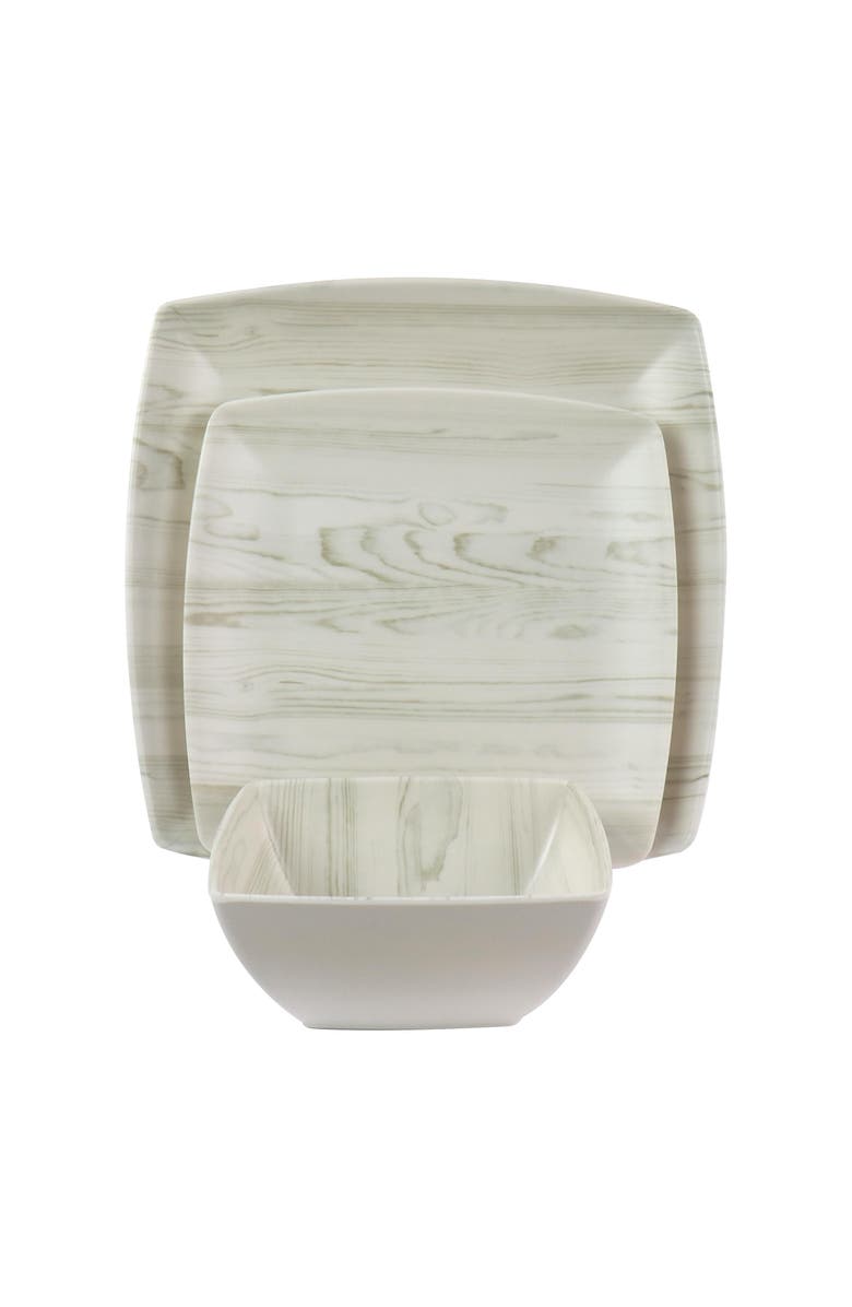 Gibson Home Woodgrain 12 Piece Melamine Dinnerware Set, Alternate, color, White