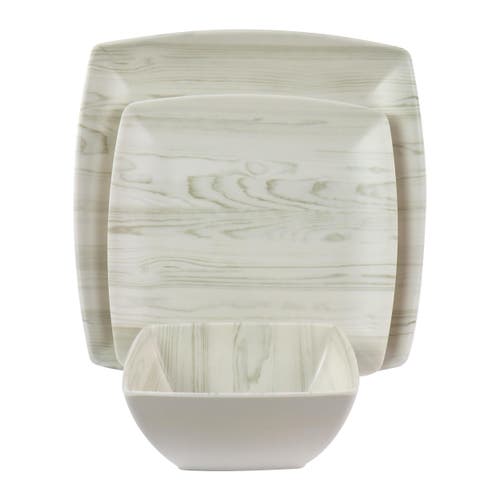 Gibson Home Woodgrain 12 Piece Melamine Dinnerware Set In White