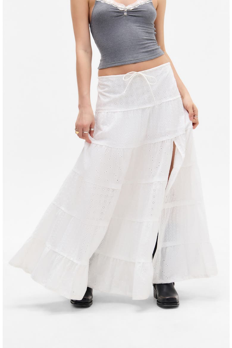 Embroidered Eyelet Tiered Cotton Maxi Skirt, Main, color, WHITE