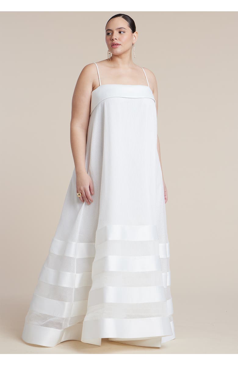 ELOQUII Dramatic Organza Trapeze Gown, Alternate, color, Jet Stream