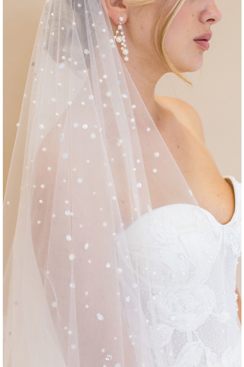 Layana Freshwater Pearl & Crystal Embellished Cathedral Blusher Veil (Nordstrom Exclusive), Alternate, color, IVORY