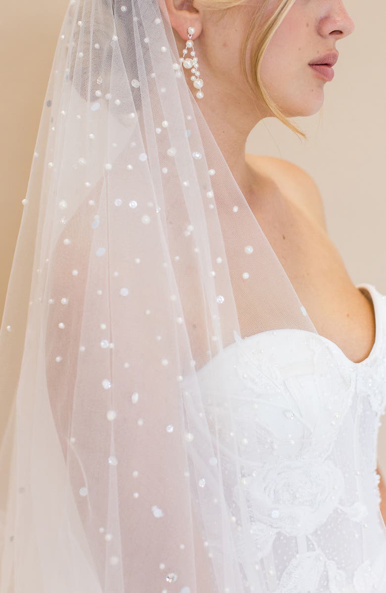 Brides & Hairpins Layana Freshwater Pearl & Crystal Embellished Cathedral Blusher Veil, Alternate, color, Ivory