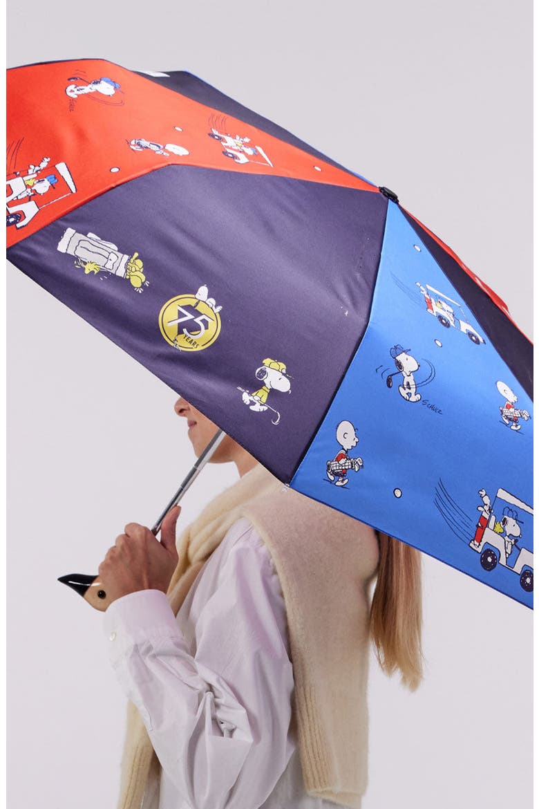 Peanuts Eco-Friendly Compact Duck Umbrella, Alternate, color, Navy Golf Print