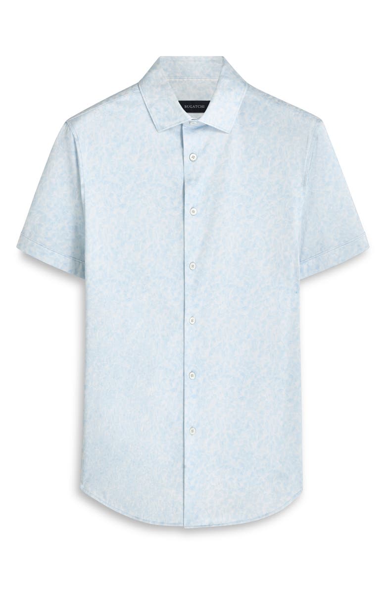 Bugatchi Miles OoohCotton<sup>®</sup> Watercolor Short Sleeve Button-Up Shirt, Alternate, color, Sky