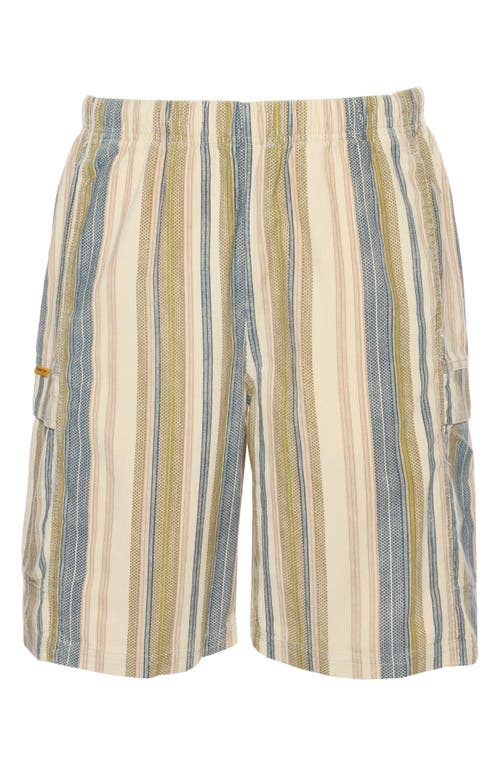 Round Two Ez Stripe Cotton Corduroy Shorts In Khaki Blue Stripe