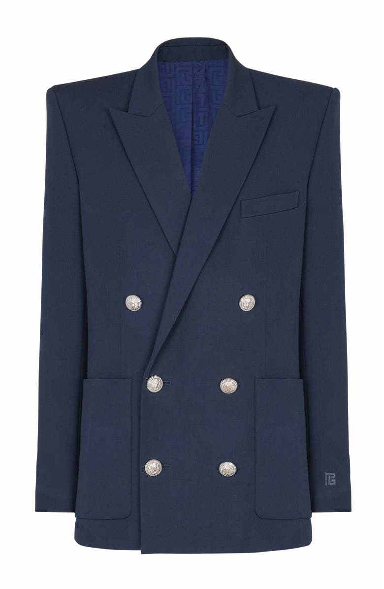 Balmain Grain De Poudre Blazer, Alternate, color, Navy