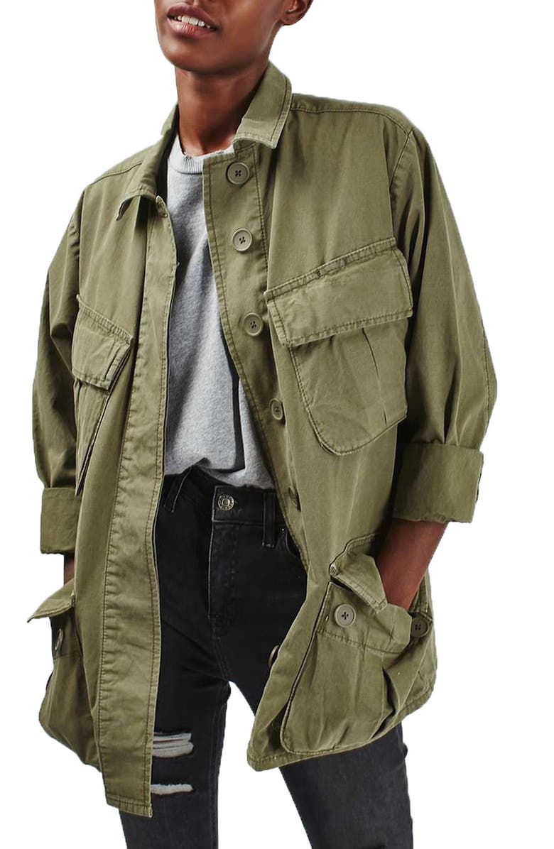 Topshop Oversize Army Shirt Jacket, Main, color, 
