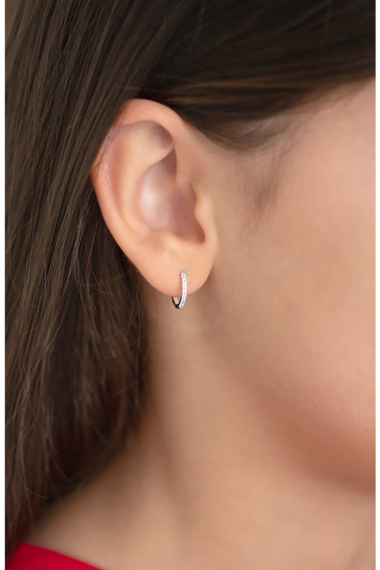 14k Clear Cubic Zirconia Encrusted Hoop Earrings, Alternate, color, Silver