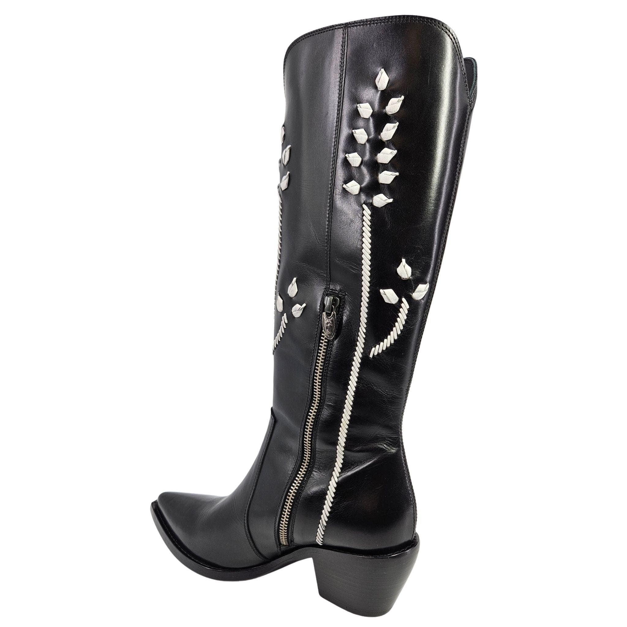 Cowboy Tall Boots with Floral Embroidery, Alternate, color, black