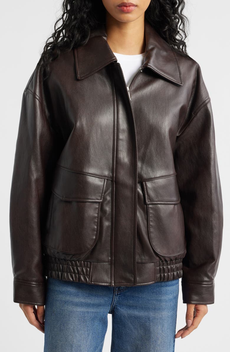 MANGO Marti Faux Leather Jacket, Alternate, color, Brown