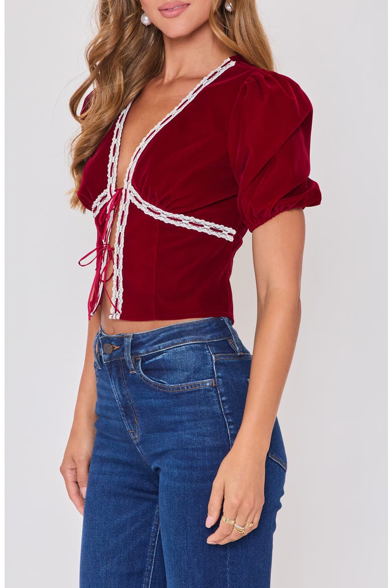 Pretty Please Velvet Tie Front Top, Alternate, color, BURGUNDY