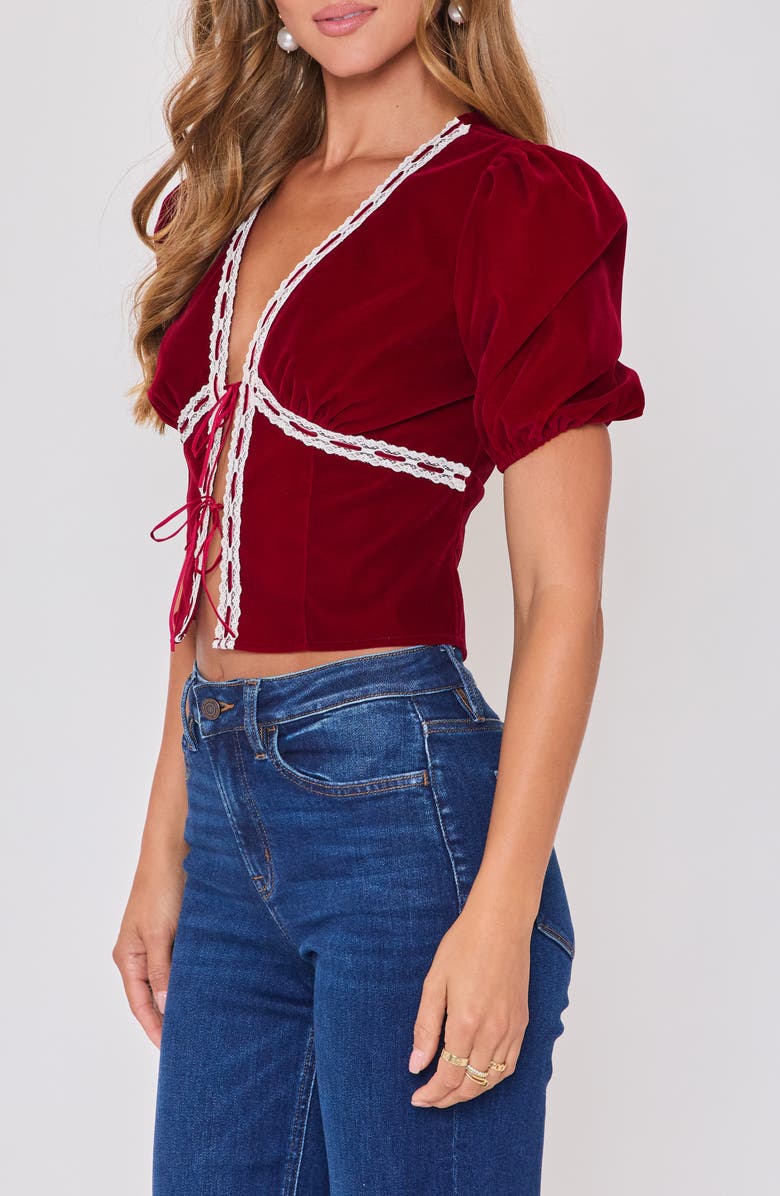 VICI Collection Pretty Please Velvet Tie Front Top, Alternate, color, Burgundy