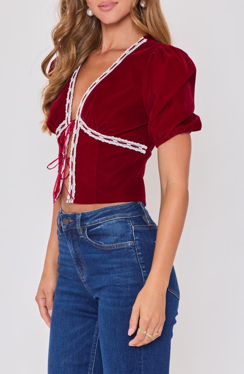 Vici Collection Pretty Please Velvet Tie Front Top In Burgundy