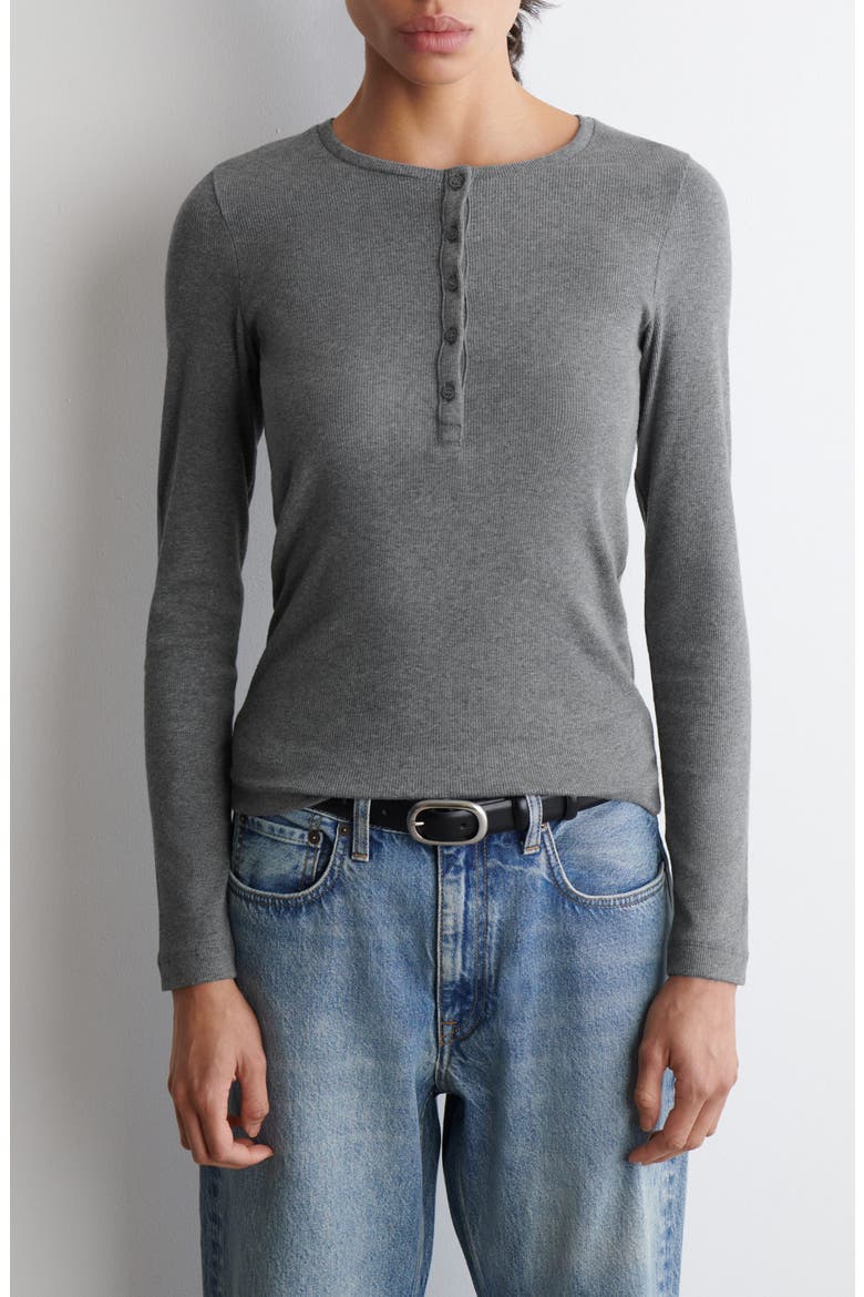 Long Sleeve Stretch Organic Cotton Rib Henley, Main, color, GREY MEDIUM DUSTY