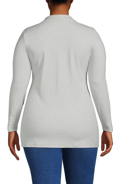 Lands' End Long Sleeve Polished Rib Button Through Tunic Shirt In Soft Light Gray Heather