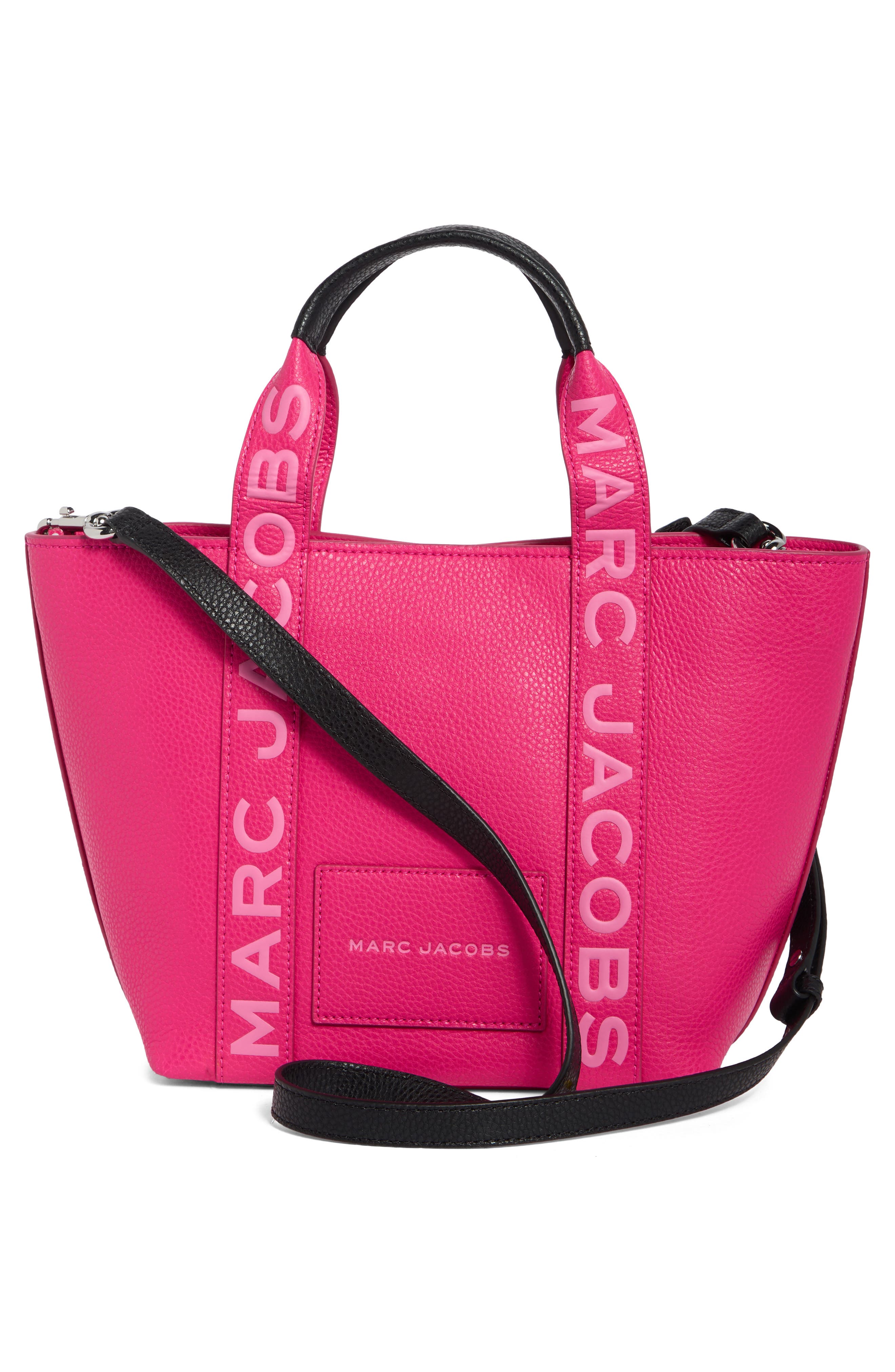 The Leather Small Tote Bag, Alternate, color, HOT PINK