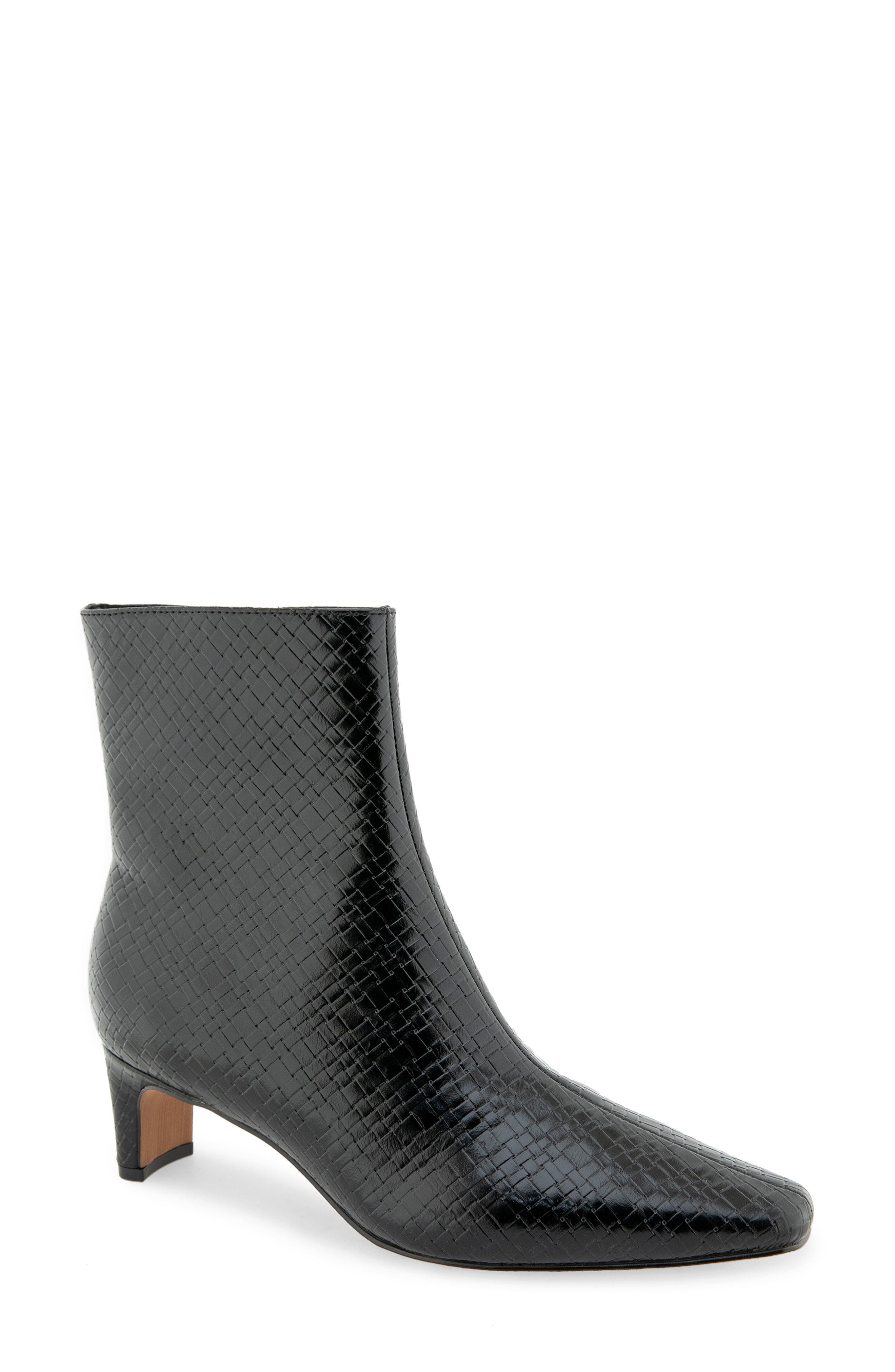 July Faux Leather Bootie, Main, color, BLACK WOVEN