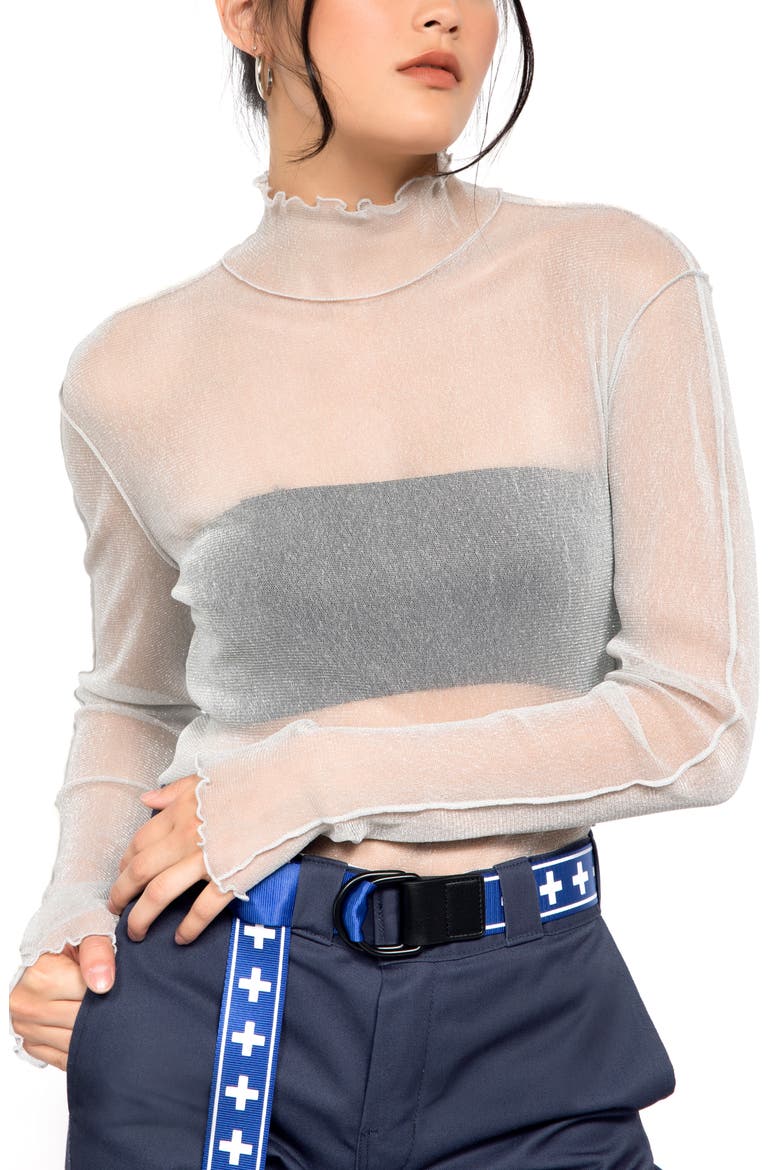 Crop Mock Neck Top (Nordstrom Exclusive), Main, color, GREY VIOLET- SILVER