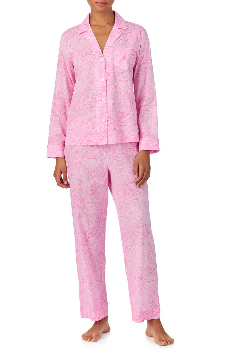 Lauren Ralph Lauren Paisley Cotton Blend Pajamas, Main, color, Pink Paisley
