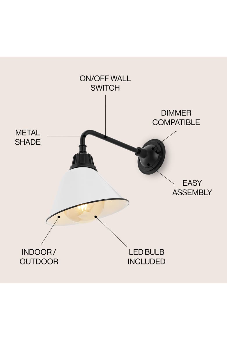 Croydon 1-Light Farmhouse Industrial Indoor/Outdoor Iron LED Gooseneck Arm Outdoor Sconce, Alternate, color, White/Black