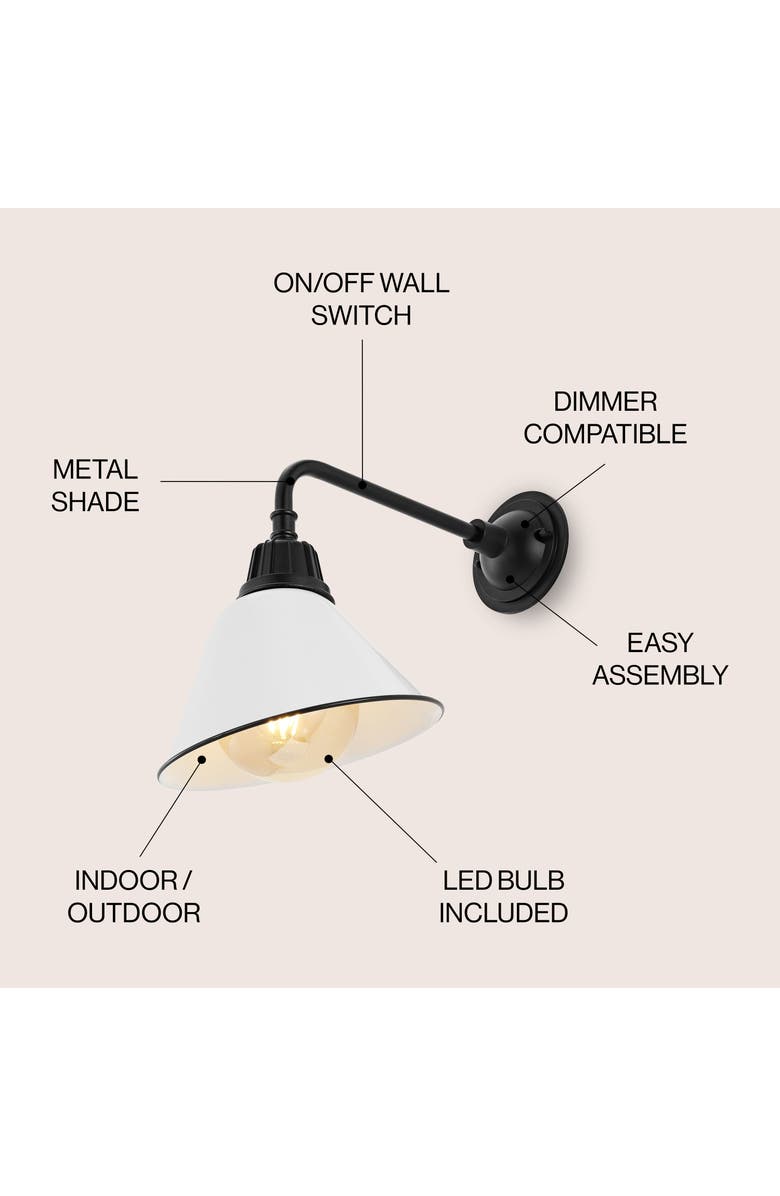 JONATHAN Y Croydon 1-Light Farmhouse Industrial Indoor/Outdoor Iron LED Gooseneck Arm Outdoor Sconce, Alternate, color, White/Black