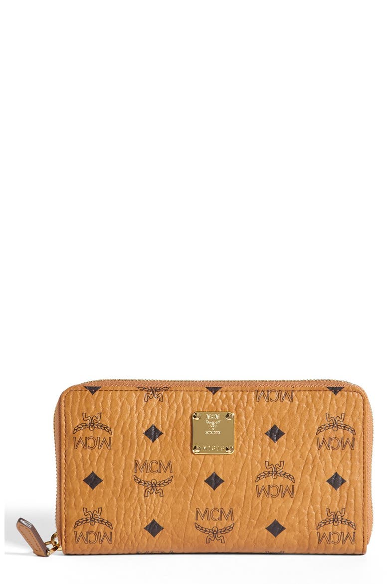 'Heritage - Large' Coated Canvas Zip Wallet, Main, color, COGNAC